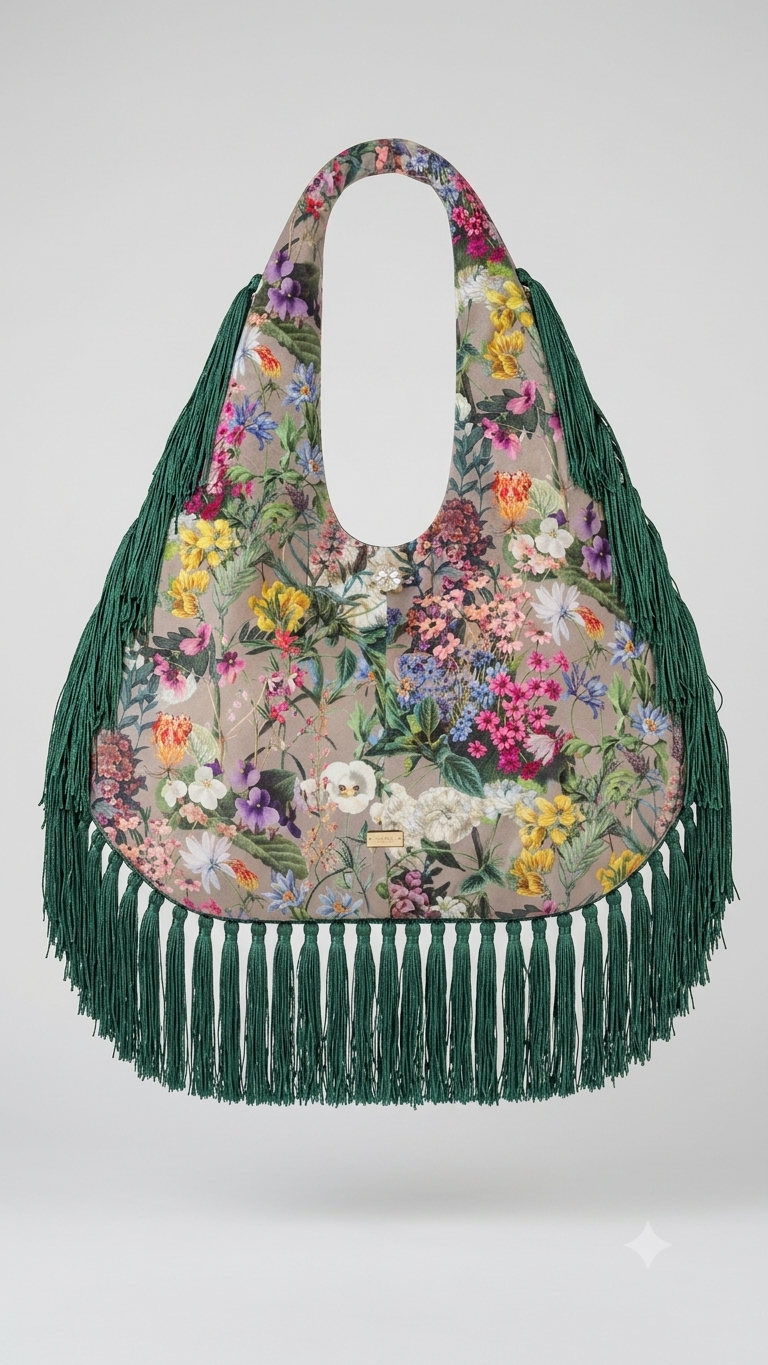 [FORGET ME NOT] Autumn Floral Velvet XL Crossover & fringe bag